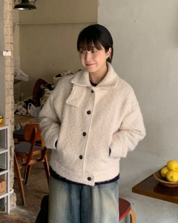 Gulls Hairy Wool Quilted Collar Jacket